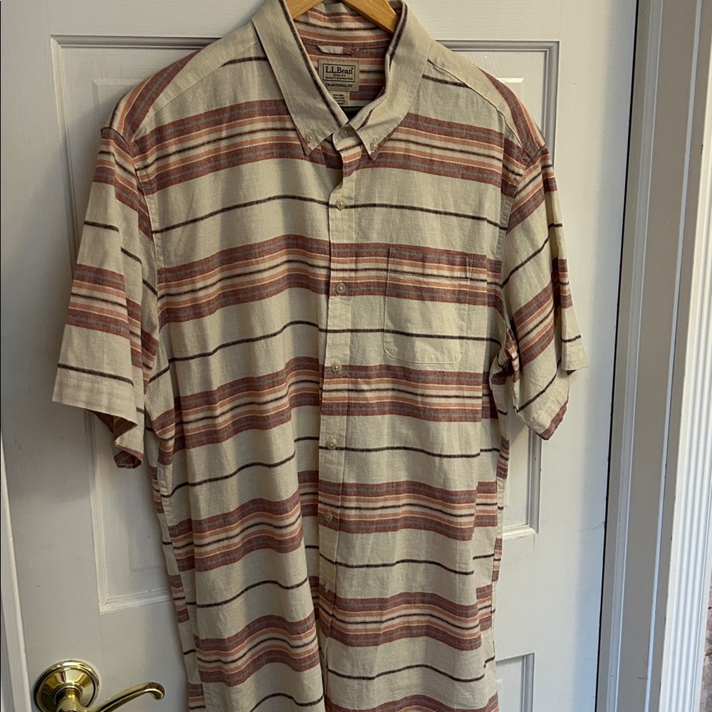 L.L. Bean Beige and Rust Striped Shirt
